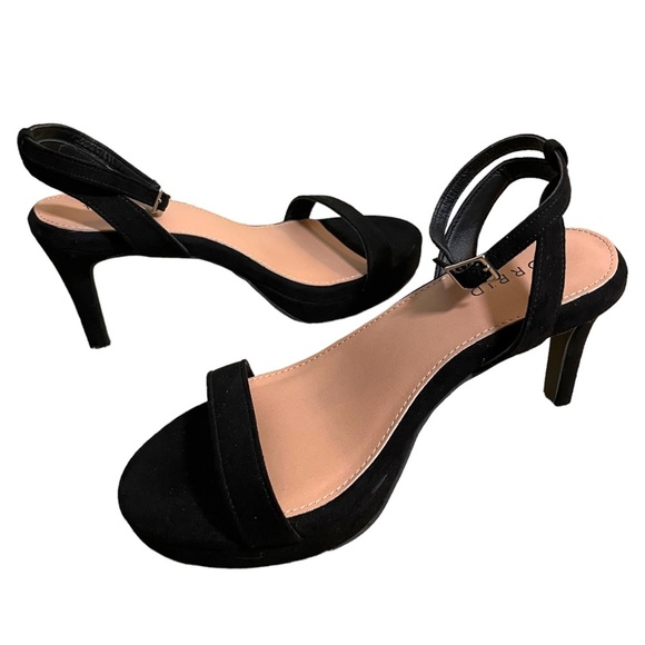 Torrid Black Faux Suede Peep Toe Ankle Strap Heel Wide Fit Sandals - Picture 1 of 8